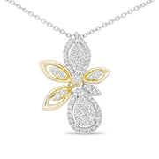 Bids.com 14K White and Yellow Gold 5/8 Cttw Round Diamond Marquise Floral Style 18" Pendant Necklace (H-I Color, I1-I2 Clarity) Necklaces