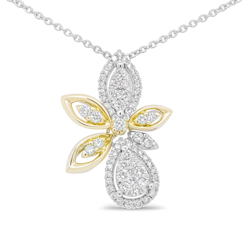 Bids.com 14K White and Yellow Gold 5/8 Cttw Round Diamond Marquise Floral Style 18" Pendant Necklace (H-I Color, I1-I2 Clarity) Necklaces
