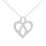 Bids.com 14K White Gold 1/4 cttw Round Cut Diamond Heart and Ribbon Center Pendant Necklace (H-I, I1-I2) Necklaces