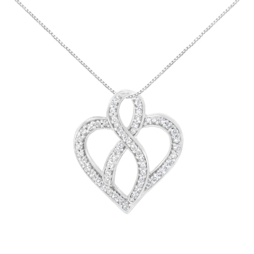 Bids.com 14K White Gold 1/4 cttw Round Cut Diamond Heart and Ribbon Center Pendant Necklace (H-I, I1-I2) Necklaces