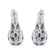 Bids.com .925 Sterling Silver 8x6 MM Natural Oval Purple Amethyst Gemstone and Diamond Accent Art Deco Style Drop and Dangle Earrings (I-J Color, I1-I2 Clarity) Earrings