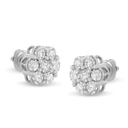 Bids.com 14K White Gold 3 cttw Prong Set Round-Cut Diamond Floral Cluster Stud Earring (I-J Color, SI1-SI2 Clarity) Earrings