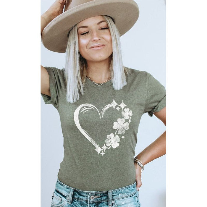 Distressed Clover Heart St Patricks Graphic Tee