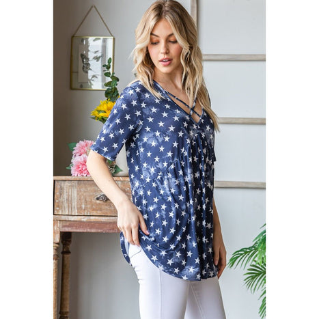 Heimish Short Sleeve Crisscross Star Babydoll Top