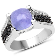 Bids.com 3.20 Carat Genuine Tanzanite and Black Spinel .925 Sterling Silver Ring Rings