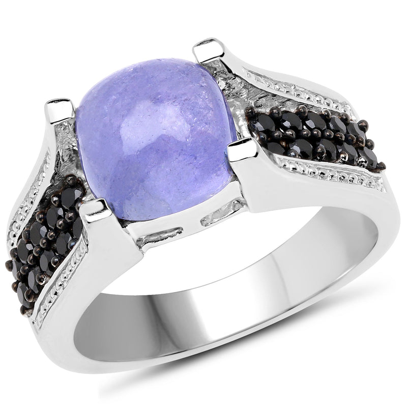 Bids.com 3.20 Carat Genuine Tanzanite and Black Spinel .925 Sterling Silver Ring Rings