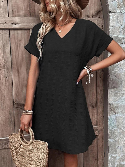 V-Neck Short Sleeve Mini Dress