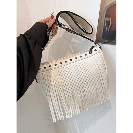 PU Leather Fringe Studded Crossbody Bag