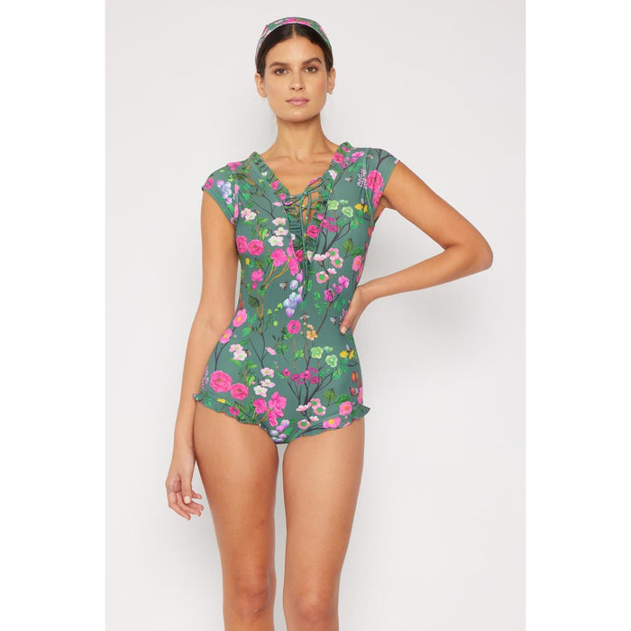 Marina West Swim Bring Me Flowers V-Neck One Piece Swimsuit Cherry Blossom Cream