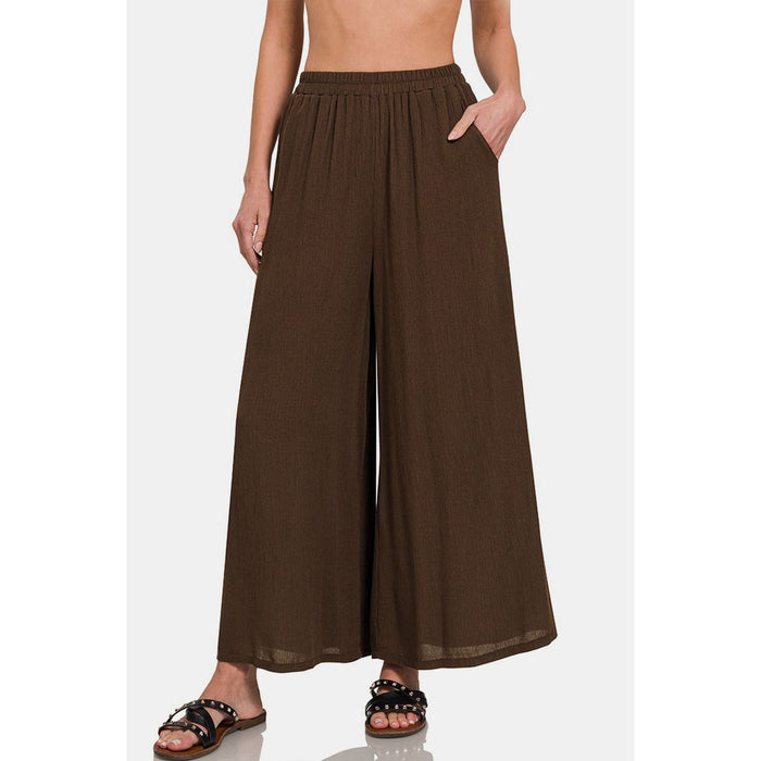 Zenana Woven Wide Leg Pants With Pockets