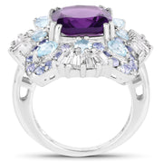 Bids.com 8.38 Carat Genuine Multi Stones .925 Sterling Silver Ring Rings