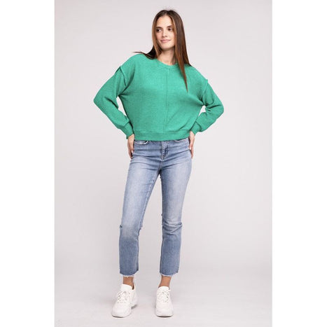 Brushed Melange Hacci Hi-Low Hem Sweater