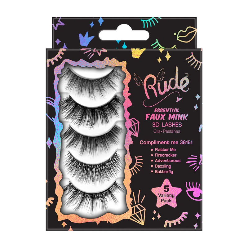 Rude Cosmetics Essential Faux Mink 3D Lashes 5 Variety Pack False Lashes