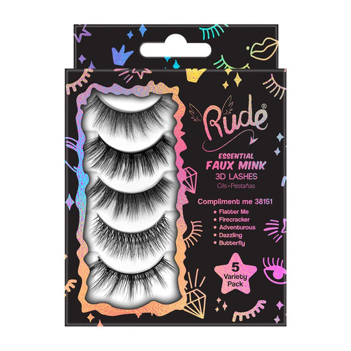 Rude Cosmetics Essential Faux Mink 3D Lashes 5 Variety Pack False Lashes