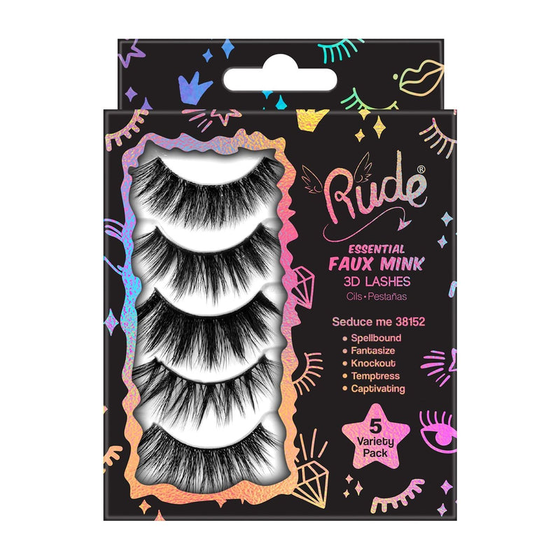 Rude Cosmetics Essential Faux Mink 3D Lashes 5 Variety Pack False Lashes