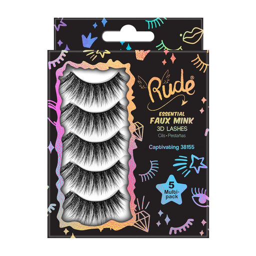 Rude Cosmetics Essential Faux Mink 3D Lashes 5 Multi-Pack False Eyelashes Gray Captivating