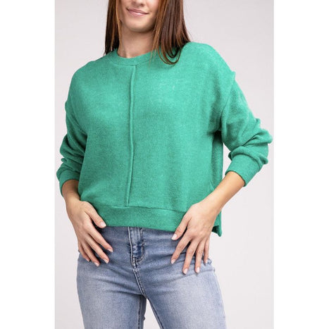 Brushed Melange Hacci Hi-Low Hem Sweater