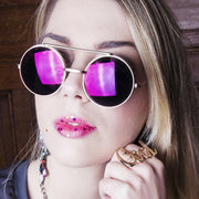 zeroUV Retro Round Steampunk Mirrored Lens Flip Up Sunglasses 8966 Sunglasses