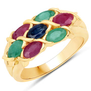 Bids.com 1.63 Carat Genuine Ruby, Blue Sapphire and Emerald .925 Sterling Silver Ring Rings