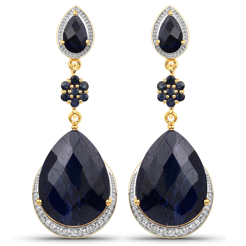 Bids.com 30.04 Carat Dyed Sapphire, Blue Sapphire and White Topaz .925 Sterling Silver Earrings Earrings