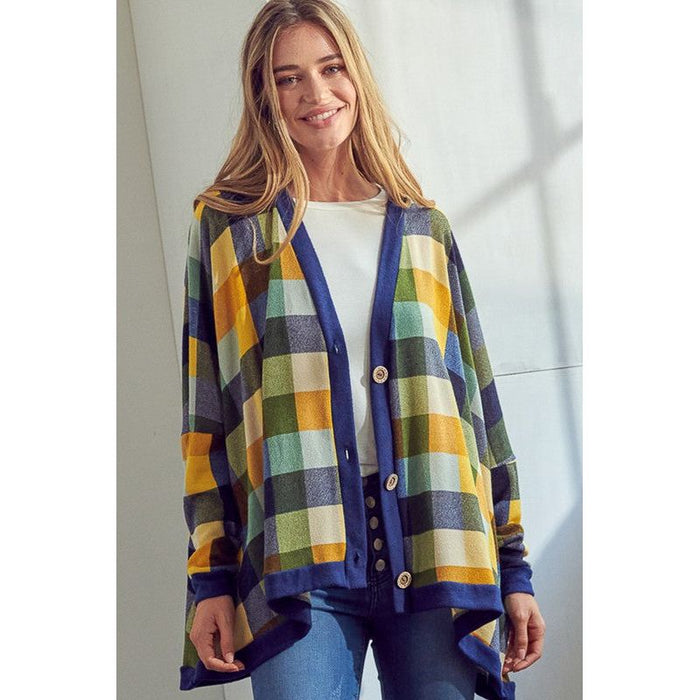 Plus Plaid Buttondown Boxy Cardigan