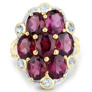 Bids.com 11.22 Carat Genuine Rhodolite and Blue Topaz .925 Sterling Silver Ring Rings