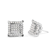 Bids.com 10K White Gold 1 1/4 Cttw Princess Diamond Composite Double Square and Halo Stud Earrings (I-J Color, I1-I2 Clarity) Earrings