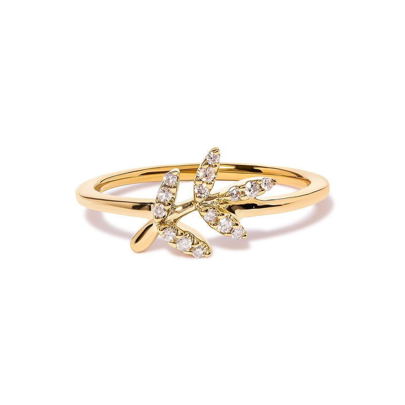 Bids.com 10K Yellow Gold 1/10 Cttw Diamond Leaf and Branch Ring (H-I Color, I1-I2 Clarity) - Ring Size 7 Rings
