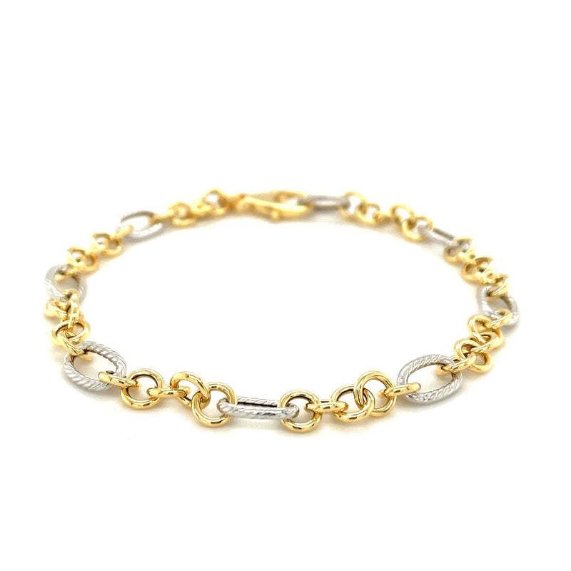 Bids.com 14k Two-Tone Gold Rope Motif Oval and Round Link Chain Bracelet Bracelets