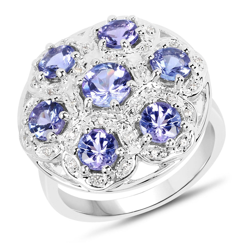 Bids.com 2.00 Carat Genuine Tanzanite and White Zircon .925 Sterling Silver Ring Rings