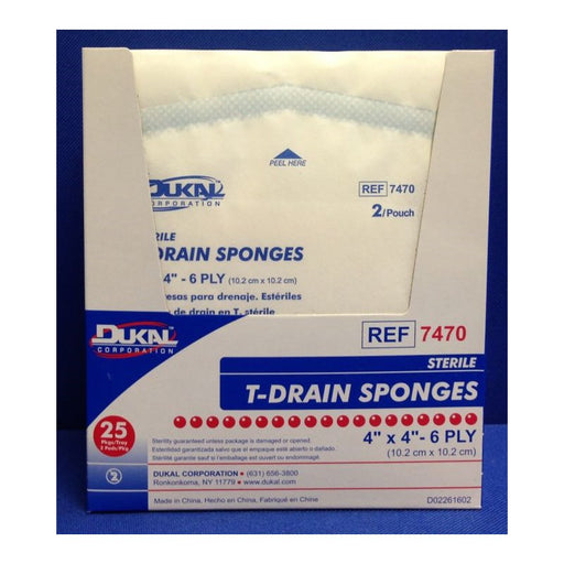 Dukal Dukal T-Drain I.V. Sponge Dressing, 4" x 4", Sterile (25 Count) Medical Tape & Bandages