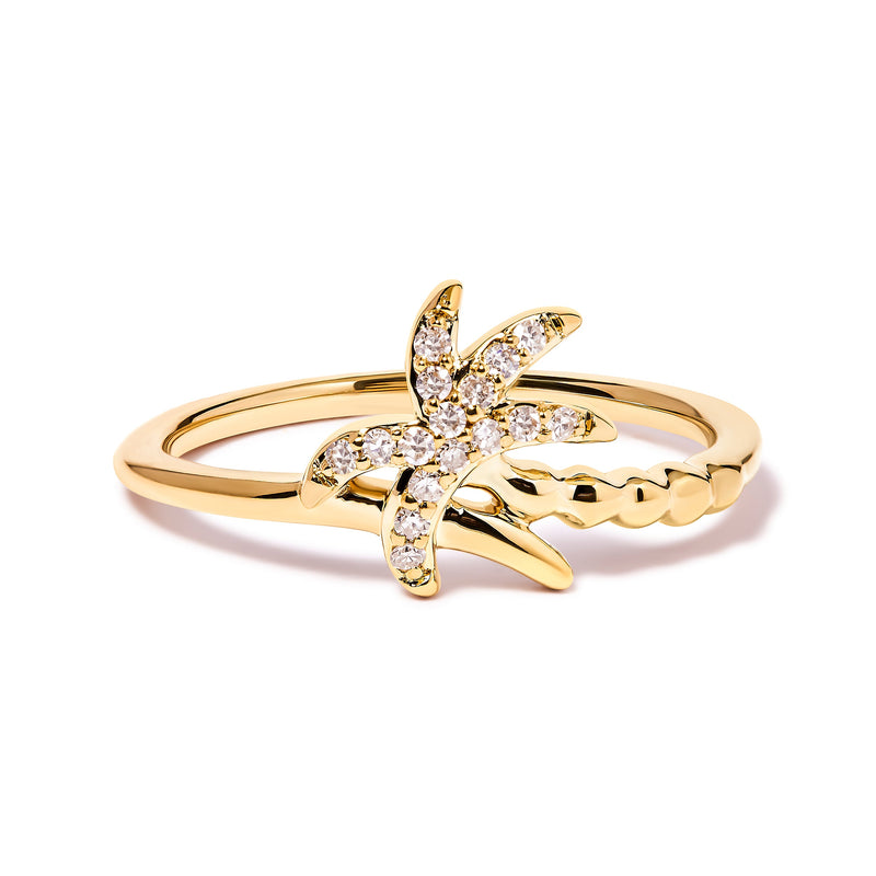 Bids.com 10K Yellow Gold 1/10 Cttw Diamond  Palm Tree Statement Ring (H-I Color, I1-I2 Clarity) - Ring Size 7 Rings