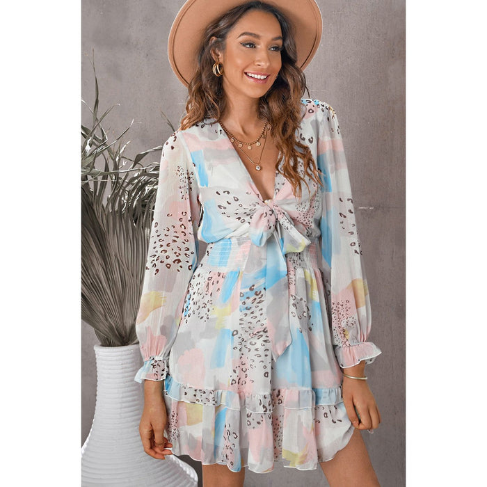 Printed Flounce Sleeve Mini Dress