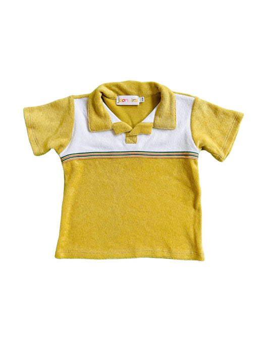 Retro Terry Cloth Polo Shirt — Tan w/ Rainbow Trim