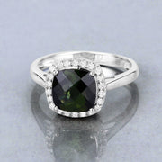 Bids.com 2.64 Carat Genuine Green Tourmaline and White Diamond 14K White Gold Ring Rings