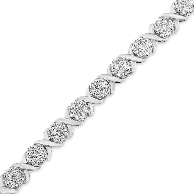 Bids.com 14K White Gold 6-1/3 Cttw Round Brilliant-Cut Diamond Round Cluster & X-Link 7" Tennis Bracelet (I-J Color, SI2-I1 Clarity) Bracelets