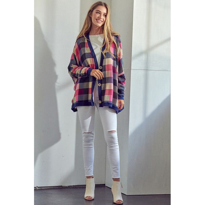 Plaid Buttondown Boxy Cardigan