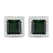 Bids.com 1.55 Carat Genuine Green Tourmaline and White Diamond 14K White Gold Earrings Earrings