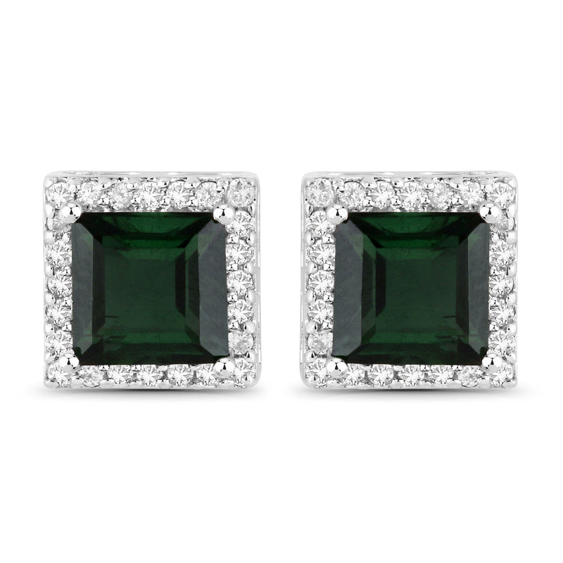 Bids.com 1.55 Carat Genuine Green Tourmaline and White Diamond 14K White Gold Earrings Earrings
