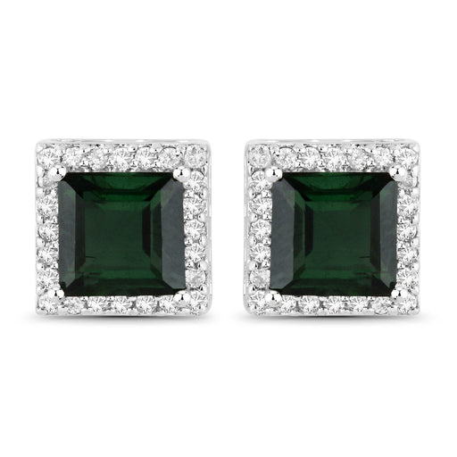 Bids.com 1.55 Carat Genuine Green Tourmaline and White Diamond 14K White Gold Earrings Earrings