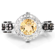 Bids.com 1.06 Carat Genuine Citrine, Champagne Diamond & White Diamond .925 Sterling Silver Ring Rings