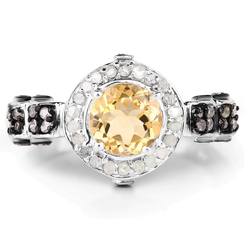Bids.com 1.06 Carat Genuine Citrine, Champagne Diamond & White Diamond .925 Sterling Silver Ring Rings