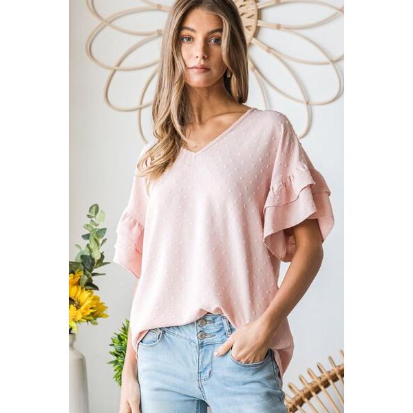 Heimish Swiss Dot Ruffle Short Sleeve Top