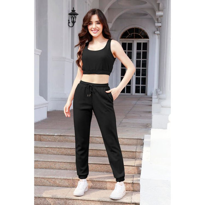 Waffle-Knit Cropped Tank and Drawstring Pants Set