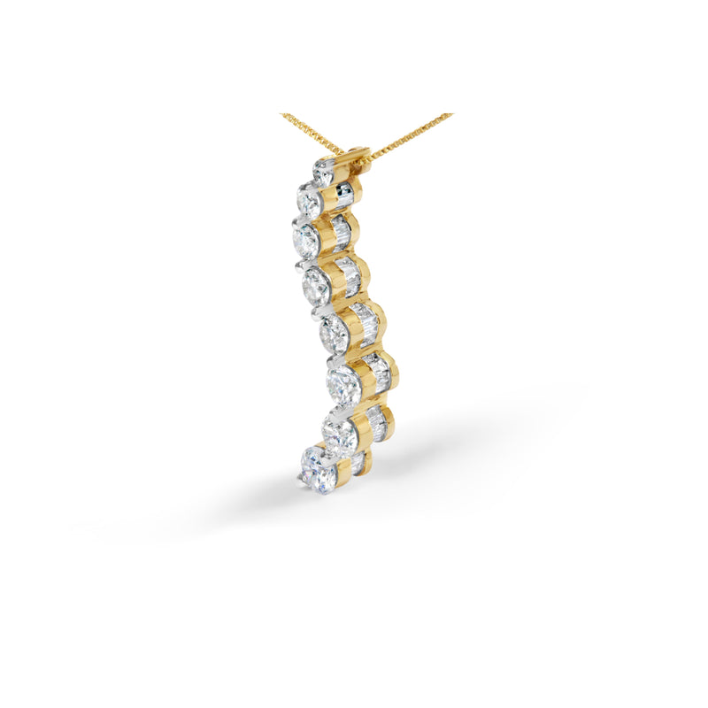 Bids.com AGS Certified 14k Yellow Gold 3.0 Cttw Baguette and Brilliant Round-Cut Diamond Journey 18" Pendant Necklace (G-H Color, I1-I2 Clarity) Necklaces
