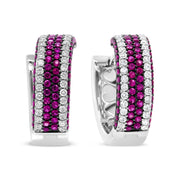 Bids.com 18K White Gold 1 7/8 Cttw Diamond and 1mm Round Red Ruby Open Swish Hoop Earrings (F-G Color, VS1-VS2 Clarity) Earrings