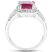 Bids.com 4.55 Carat Glass Filled Ruby and White Topaz .925 Sterling Silver Ring Rings