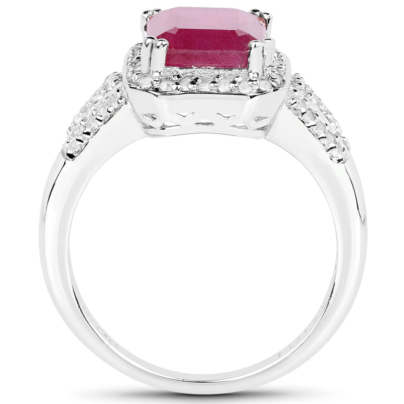 Bids.com 4.55 Carat Glass Filled Ruby and White Topaz .925 Sterling Silver Ring Rings