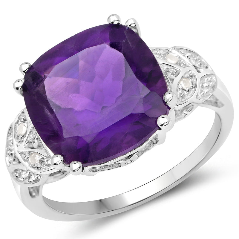 Bids.com 5.87 Carat Genuine Amethyst and White Diamond .925 Sterling Silver Ring Rings