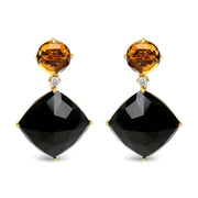 Bids.com 18K Yellow Gold 1/5 Cttw Diamond with Round Yellow Citrine and Cushion Cut Black Onyx Gemstone Dangle Earring (G-H Color, SI1-SI2 Clarity) Earrings
